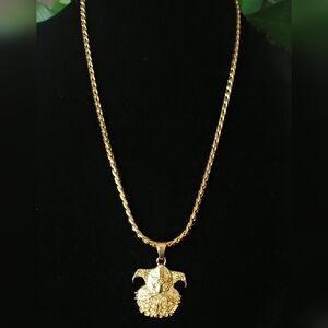 Viking Pendant On Gold Tone Wheat Chain